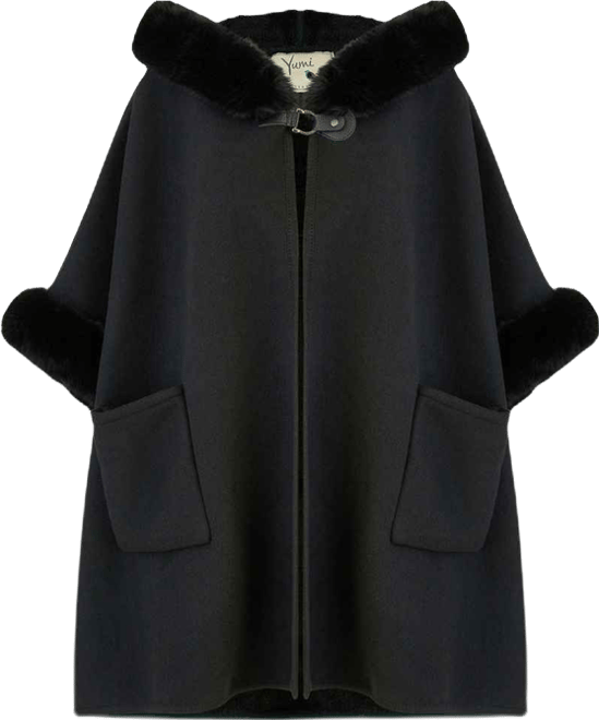 Women's Hooded Fur Cape Jacket