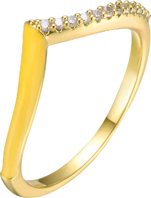 Ra Young Adults/Teens 14k Yellow Gold Plated Yellow Enamel 'V' shaped stackable ring