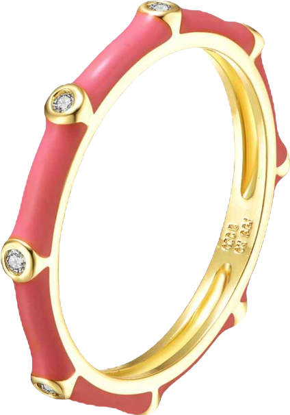 14k Gold Plated with Cubic Zirconia Enamel Bamboo Teens/Young Adult Stacking Ring