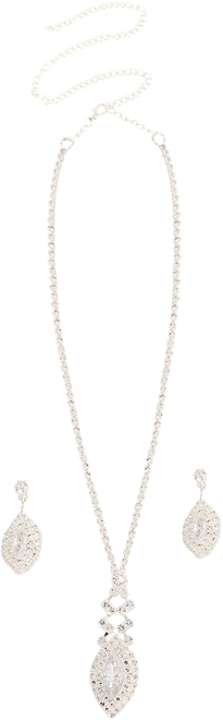 Women's Silver Crystal Bling Necklace And Earrings (Set Of 2)