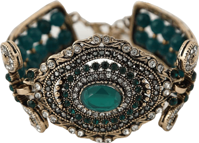 Women's Green Embellished Ethnic Statement Bracelet