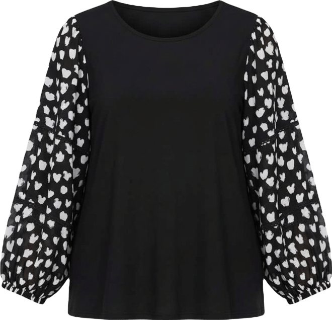 Women's Mix Media Heart Sleeve Top
