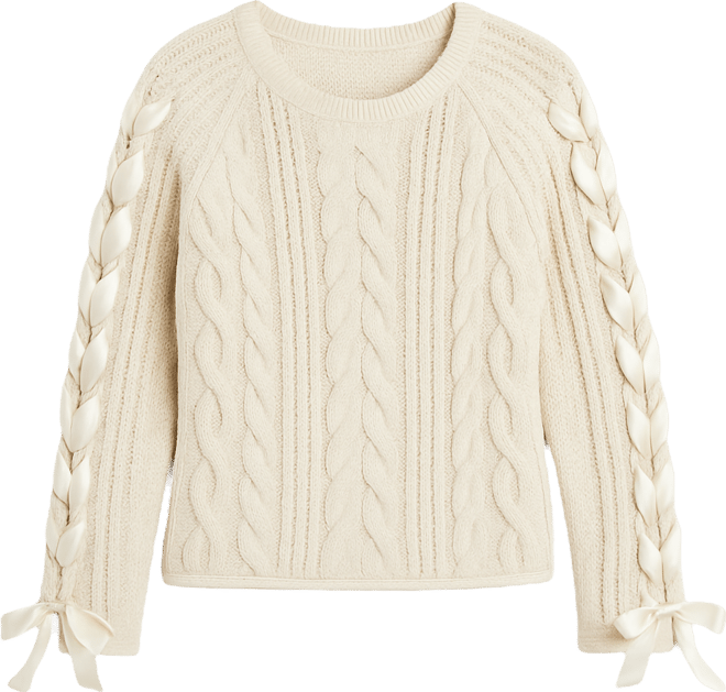 Trendy Plus Size Satin-Laces Cable-Knit Sweater, Macy's Exclusive