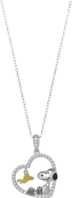 Cubic Zirconia Peanuts Heart Pendant Necklace in Sterling Silver