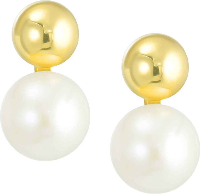 Classic Pearl and Gold Ball Stud Earrings In 10k Yellow Gold