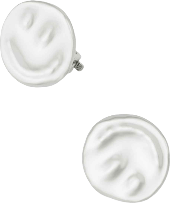 Silver Textured Disc Clip Earrings