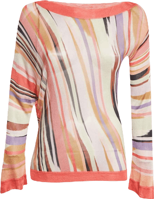 Women's Striped Knit Semi Sheer Blouse
