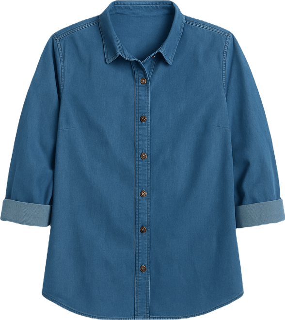 Plus Size Minimalist Stretch Cotton Chambray Shirt