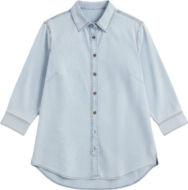 Plus Size Minimalist Stretch Cotton Chambray Shirt