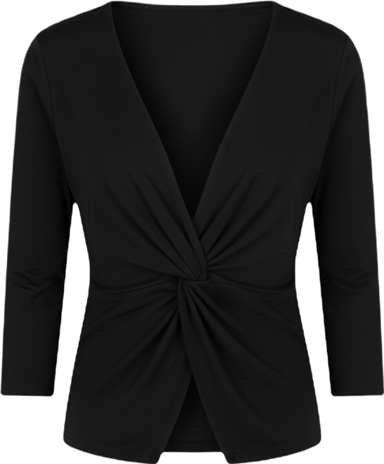 Women's Twist Front Knit Shirt in Black