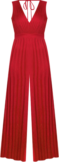 Women's Bare Deep Vee Pleated Satin Jumpsuit