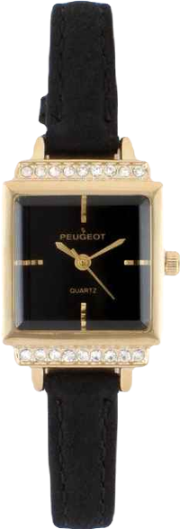 Women's 22mm Gold Crystal Watch With Black Dial & Tan Strap