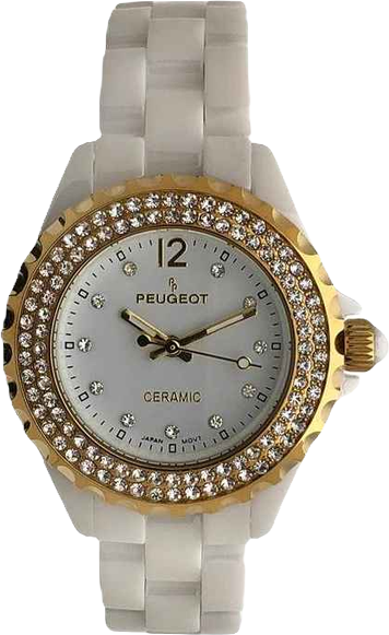 Women's 36mm White Ceramic Watch with Gold Crystal Bezel