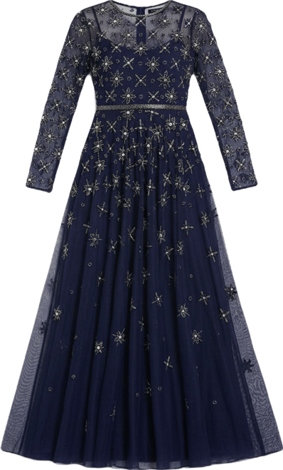 Women's Long Sleeve Crystal Embellished Evening Gown