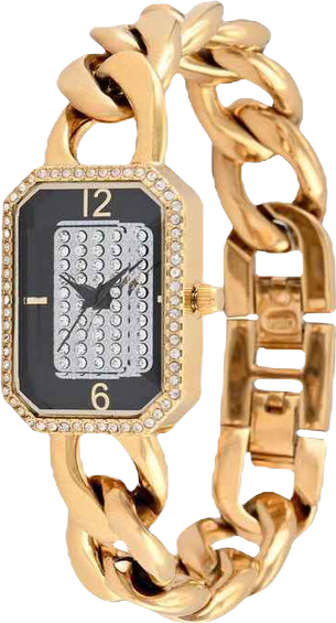 Womens 14K Gold-Plated Rectangular Link Bracelet Watch-Crystal Studded Face