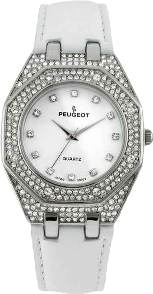 Women's 37mm White Watch with Crystal Bezel Leather Band
