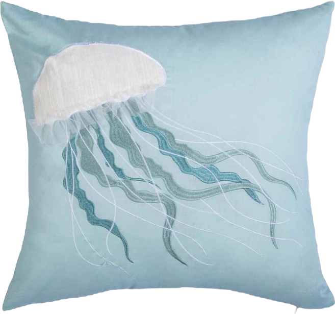 Sea Glass Jellyfish Embroidered Throw Pillow, 18" x 18