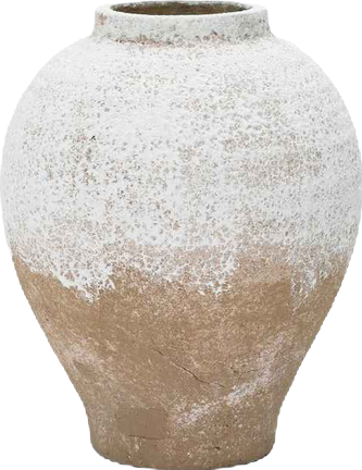 11" Rustic White & Brown Terracotta Vase, Vintage Wide-Body, Narrow-Mouth Ceramic Accent for Farmhouse Decor