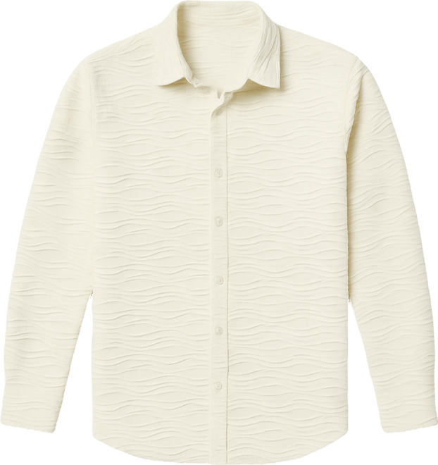 Men's Ivory White Self-Design Wave Shirt