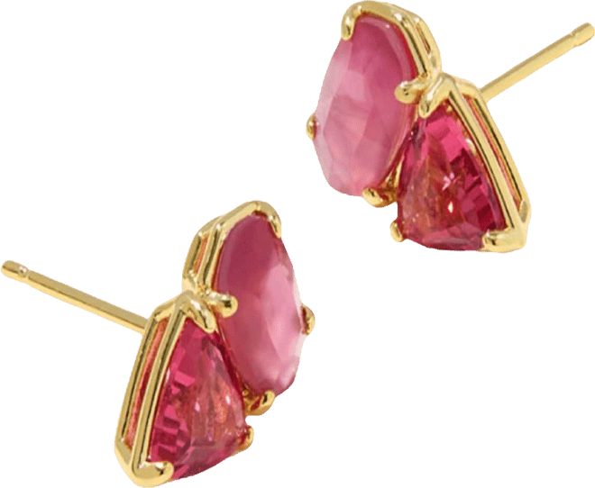 Gold Plated Glass-Stone Stud Earrings