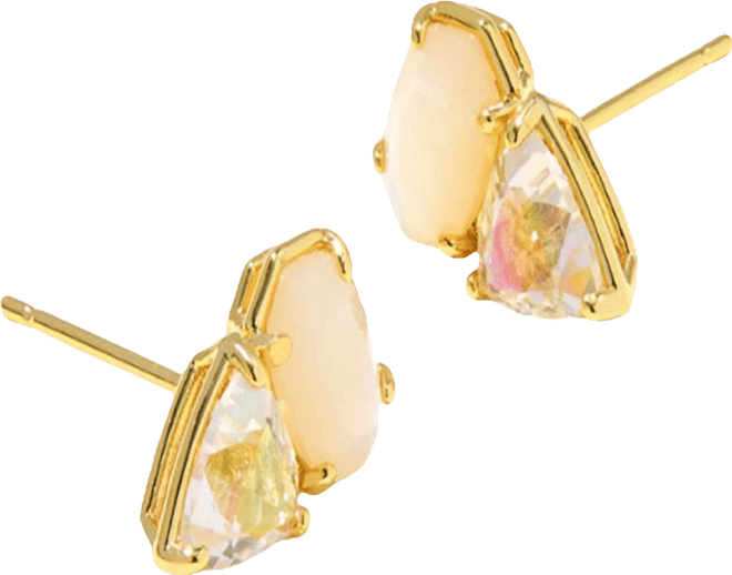 Gold Plated Glass-Stone Stud Earrings