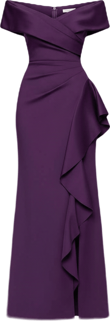Petite Off-The-Shoulder Ruffle Detail Gown