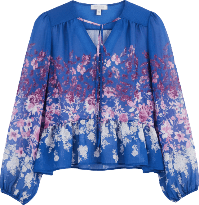 Women's Floral Blouson-Sleeve Peplum Top