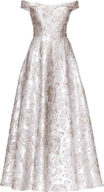 Petite Brocade Sweetheart Off-The-Shoulder Long Gown