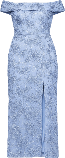 Petite Straight Neck Off-The-Shoulder Long Dress