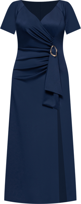 Plus Size Short-Sleeve V-Neck Long Dress