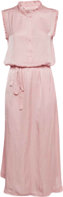 Women's Pink Satin Belted Raos Midi Dress