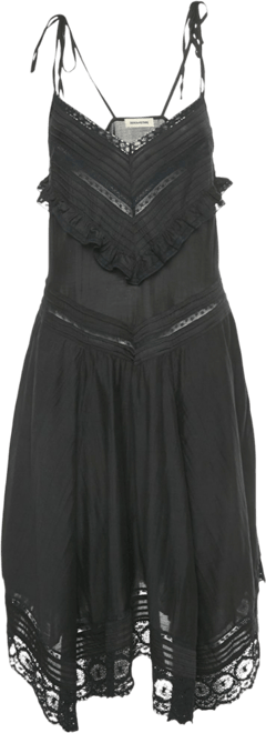 Women's Black Lace Trim Cotton Rilli Asymmetric Midi Dress