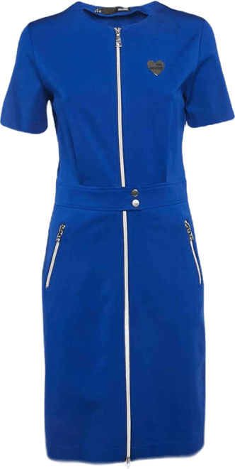Blue Logo Plaque Jersey Zipper Detail Mini Dress