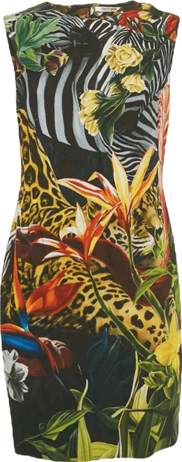 Women's Green Tropical Print Jersey Mini Dress