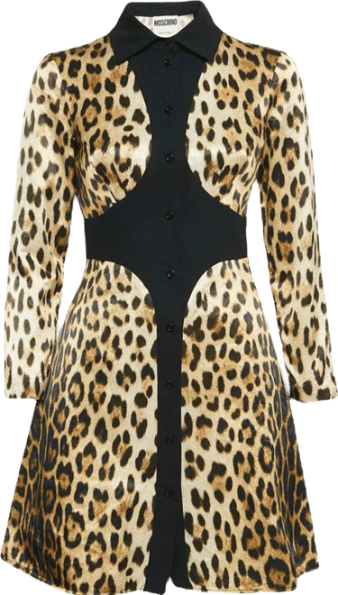 Women's Couture Brown Leopard Print Cotton Blend Shirt Dress