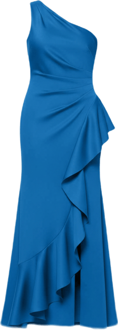 Petite Gathered-Waist One-Shoulder Evening Gown