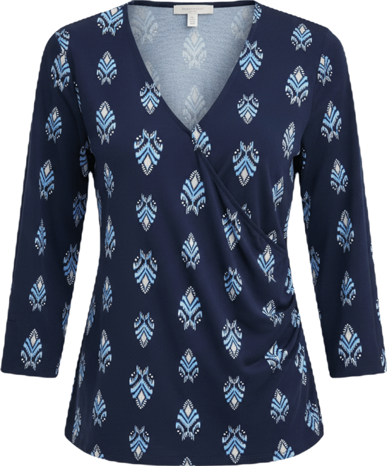 Women's Printed 3/4-Sleeve Surplice Top, Macy's Exclusive