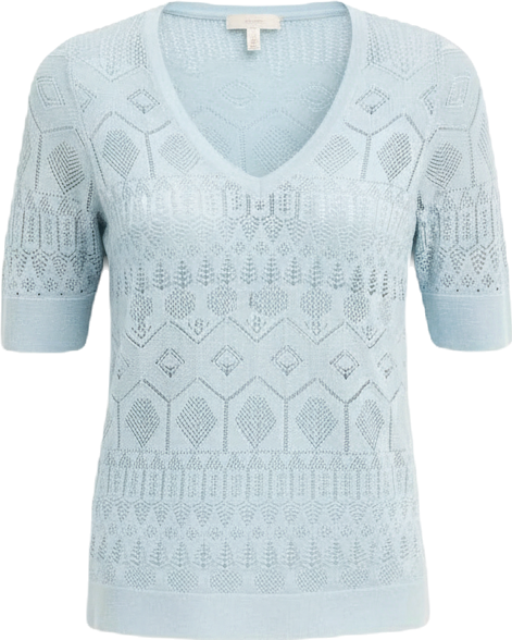 Women's Short-Sleeve Pointelle V-Neck Sweater, Macy's Exclusive