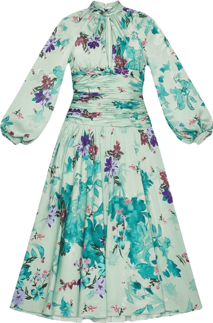 Women's Keyhole Satin Long Sleeve Floral Gown