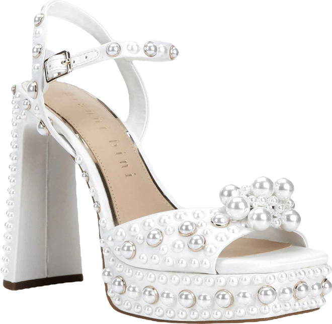 Gianni Bini Hazell Pearl Embellished Ankle Wrap Platform Sandals