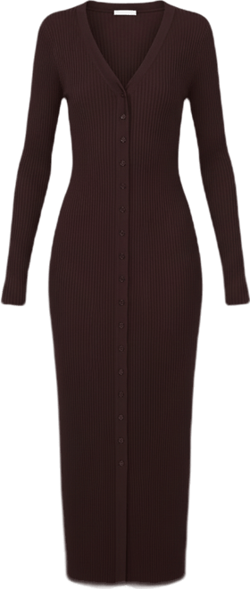Women's Ribbed Long Sleeve Midi Cardigan Dress
