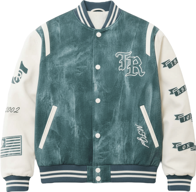 Men's Denim Print Retro Varsity Jacket