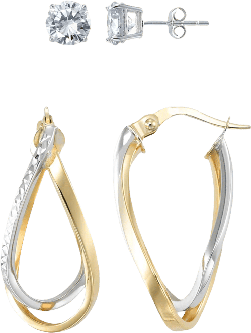 2-Pc. Diamond Earrings Set in Sterling Silver & 14k Gold Over Sterling Silver