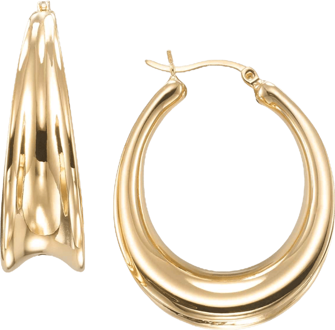 High Polished Concave Oval Hoop Earrings in 18k Yellow Gold Over Sterling Silver