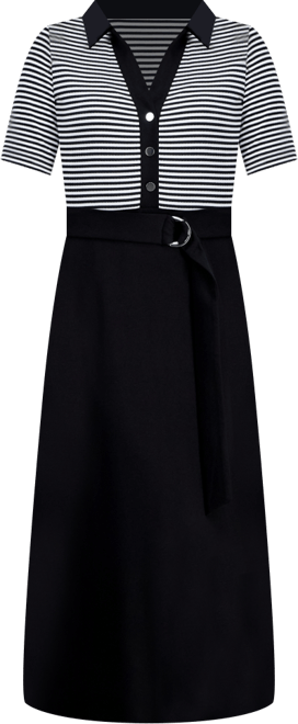 Women's Collared Combo A-Line Midi Dress