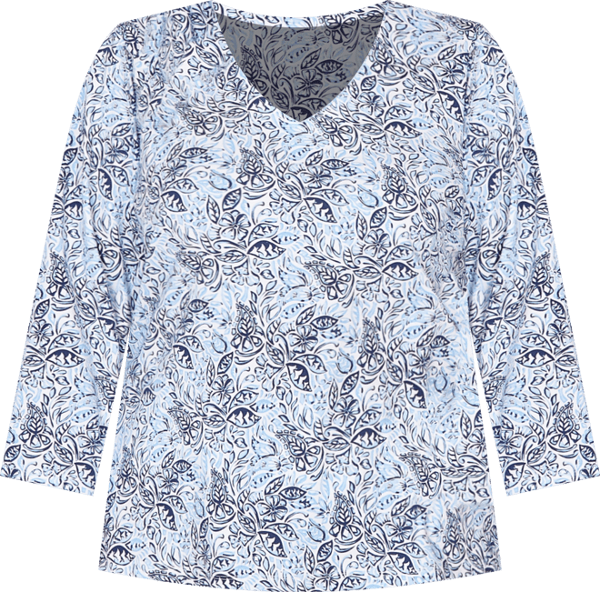 Plus Size Printed Stretch Jersey V-Neck Top