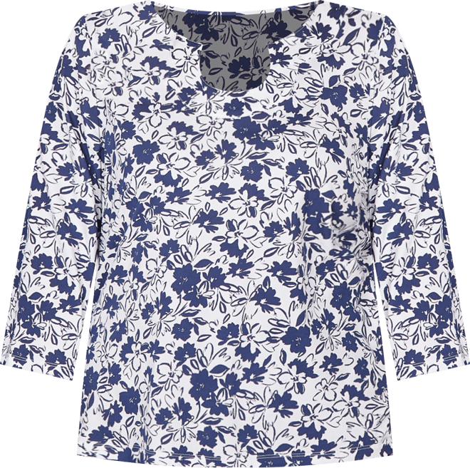 Plus Size Printed Stretch Jersey Horseshoe Neck Top