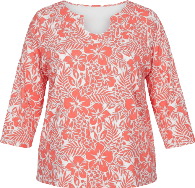 Plus Size Printed Stretch Jersey Horseshoe Neck Top