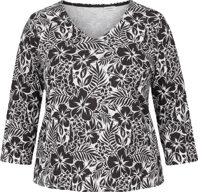 Plus Size Printed Stretch Jersey V-Neck Top