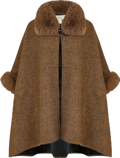 Women's Luxe Fur Collared Cape Jacket